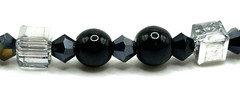 Stunning Glass Beaded Necklace with Black Pearls and Mirror Cubes 18″ (+2″)