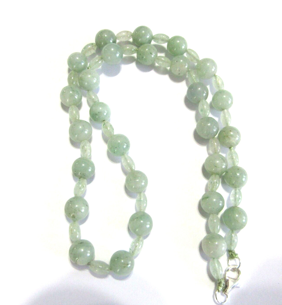 Vintage Jade Bead 8mm Round Necklace 18 inches 925 Sterling Silver