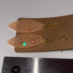 Handmade epoxy resin marquis shape dangle earrings-peach w/ holographic glitter