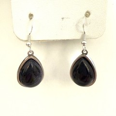 S925 Sterling Silver Black Teardrop Cabochon Dangle Hook Earrings Classic 925