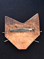 Darling & Unique Artisan Copper Cat Face w/Brass Whiskers Brooch Pin