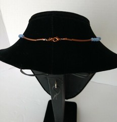 Periwinkle Blue and Brown Necklace , Agate & Shell With Copper Plated Tube Beads