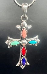 AHM 925 Sterling Silver Multi Faux Gemstone Cross Pendant 3.9g
