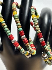 Arizona Turquoise, Coral, & Sterling Beads 3-Coil Memory Wire Bracelet