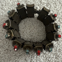 Nicholas Frangos Signed Aqua and Coral Crystal Bracelet