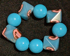 Vintage Light Blue Pink Elastic Stretch Cord Art Bracelet Large Bead Bangle
