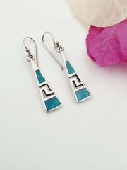 Green Eilat Stone Dangle Earrings 925 Sterling Silver Chrysocolla Geometric