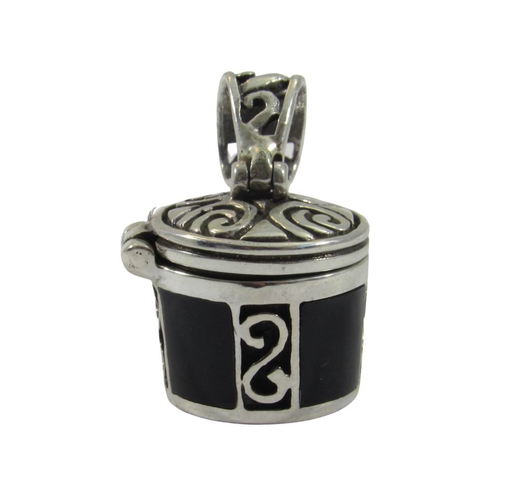 Solid 925 Sterling Silver Black Onyx Inlay Cremation Ash Urn Funerary Pendant