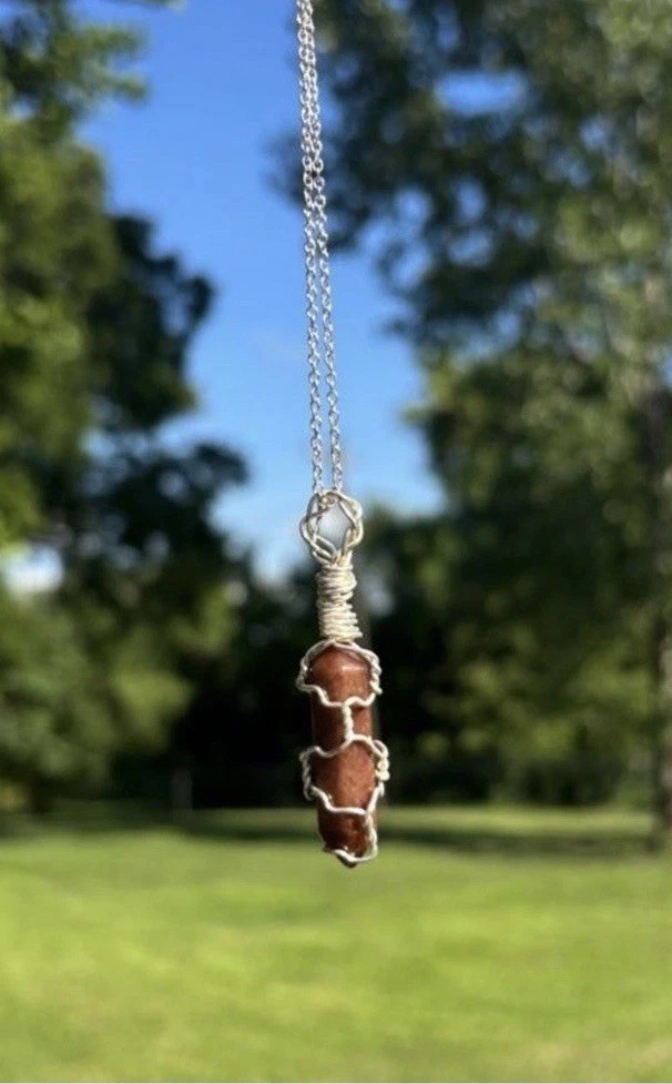 hand wire wrapped crystal pendant necklace with 16inch silver plated chain ❤️