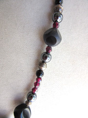 Vintage benchmade silver, faceted garnet, Onyx and hematite beaded necklace