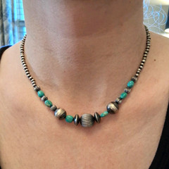 Sterling Silver Navajo Pearls Kingman Turquoise Necklace 16-18in Southwestern