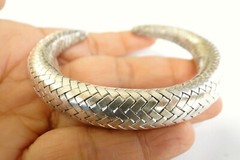 Woven Thai Hill No Stone 925 Sterling Silver Cuff Bangle Bracelet