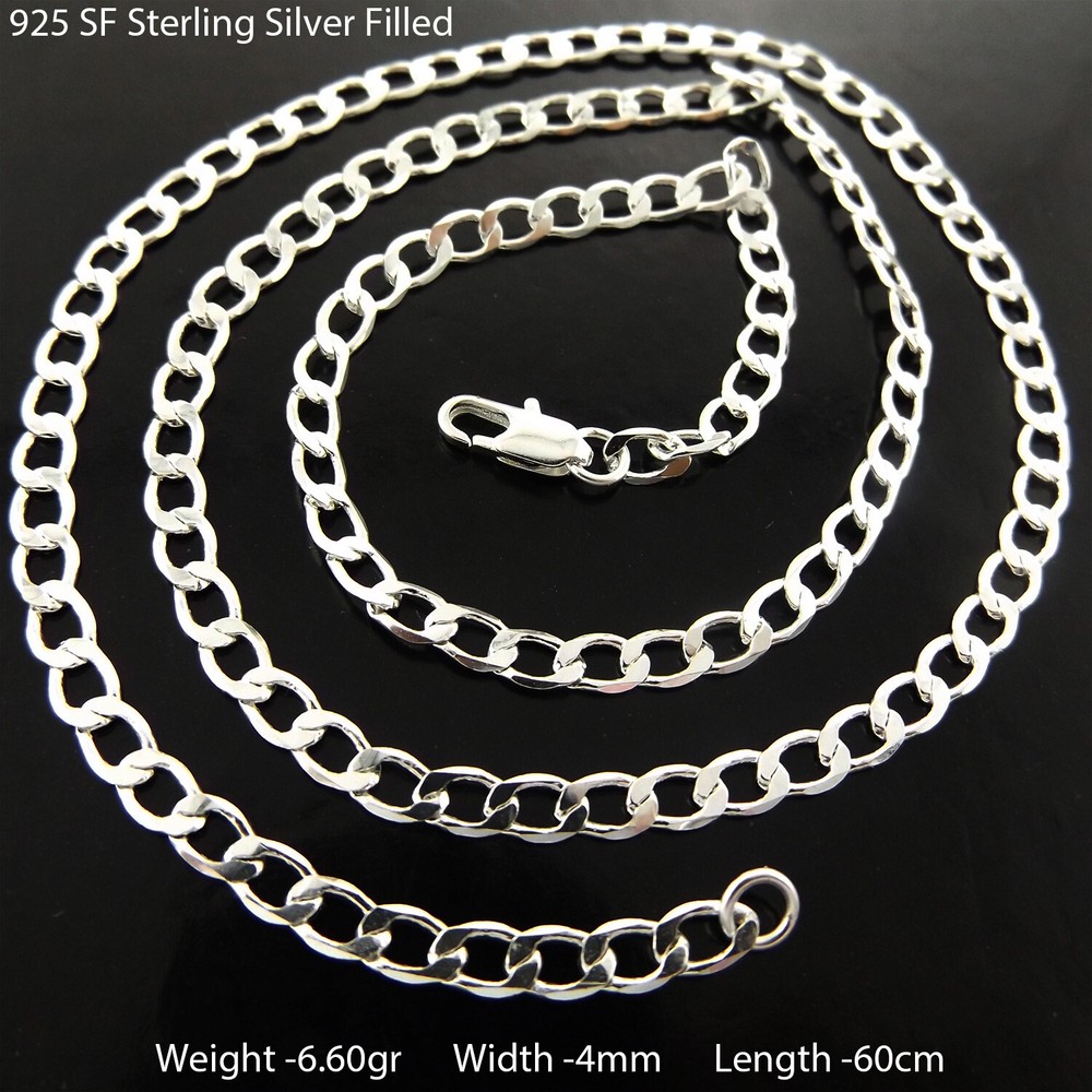Necklace Real 925 Sterling Silver Filled Solid Curb Statement Link Chain 60cm