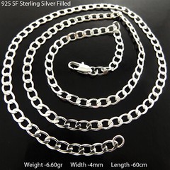 Necklace Real 925 Sterling Silver Filled Solid Curb Statement Link Chain 60cm