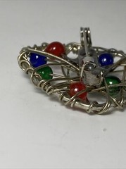 Heart pin wire wrap and bead Silver Tone Green Red Purple Orange Red B11A