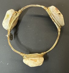 Gold Wire Wrapped Agate Or Quartz Stone Bracelet Handmade Boho Jewelry Artisian