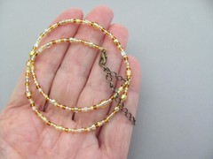 Gold Glass Choker Necklace Mixed Shape Boho Seed Bead Summer Spring
