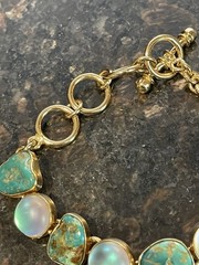 Charles Albert Moonstone, Turquoise & Alchemia Gold Handcrafted Artisan Bracelet
