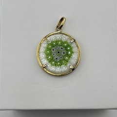 Murano Glass Millefiori of Venice Pendant White, Green, Red Flowers 1 inch