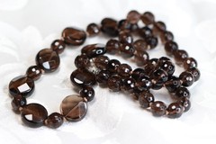 Smoky Quartz Necklace 14mm Coin Natural Gemstone Silk Knotted Hand Tied 22″