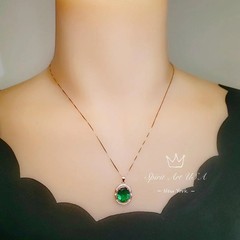 Rose Gold Coated Sterling Silver Oval Cut Green Emerald Pendant – 4.7 CT Large