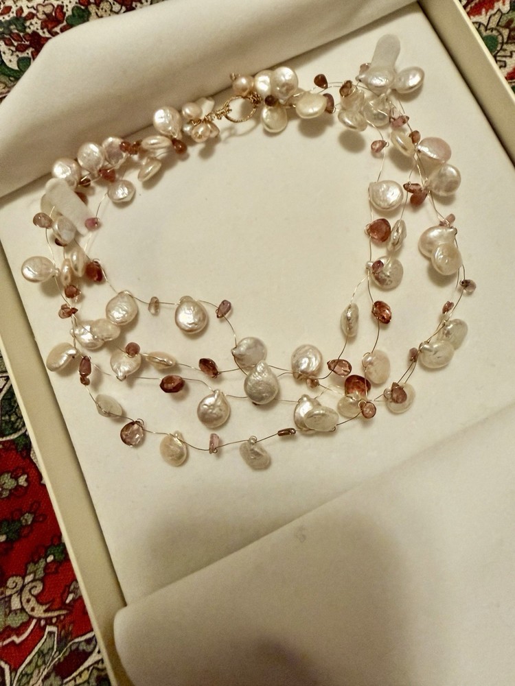 Artisan Baroque Pearl Tourmaline Multi-strand Necklace – Organic Handmade Design