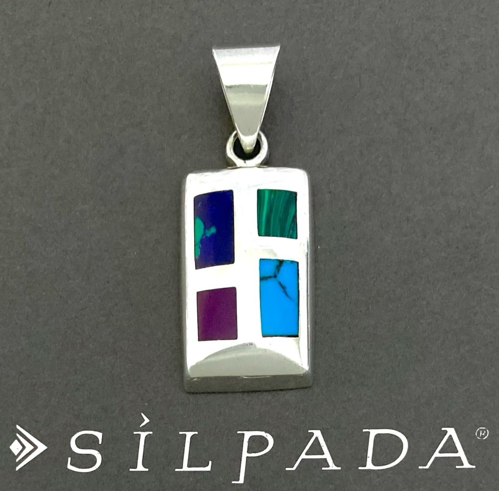 SILPADA Heavy Sterling Silver TURQUOISE-SUGALITE-MALACHITE-AZURITE Pendant~P0075