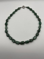 Green Aventurine Rough Faceted Chunk Bead Necklace Lobster Clasp 20″