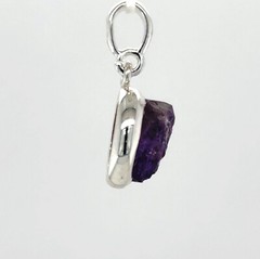 925 Sterling Silver – Raw Cut Oval Purple Amethyst Pendant – Natural Rough Cut