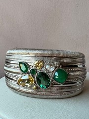 JUDITH RIPKA WIDE CUFF BRACELET STERLING &18K GREEN QUARTZ CANARY CZ CHALCEDONY