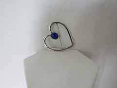 Artisan Signed STG PJ Handmade Sterling Silver Lapis Heart Pin Brooch Open