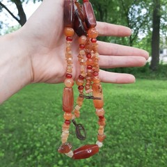 African Antique Style Mali Carnelian Agate Bead Necklace Toggle Leaf Clasp 32″