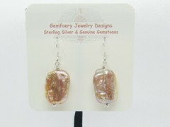Sterling Silver KESHI PEARL Gemstone Dangle Earrings #2149…Handmade USA