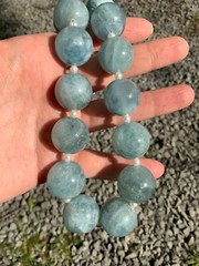 Huge Aquamarine Bead Necklace Artisan Handcrafted