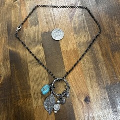 19” Silpada Sterling Silver Rolo Chain Pearl Crystal Turquoise Feather Pendant
