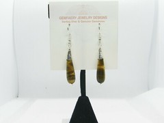 Sterling Silver Natural TIGER’S EYE Teardrop Dangle Earrings #117…Handmade USA
