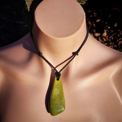 NZ Greenstone Pounamu XL Freeform Pendant Necklace (N1005)