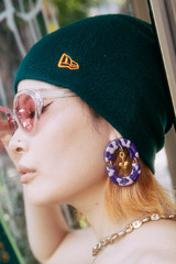 Made in Japan Purple Pink Marble Heart Drop Statement Earrings RED LEMON