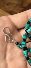 Turquoise 6mm Heishi Necklace 17” with 925 S-Hook Clasp and 4mm Onyx Beads