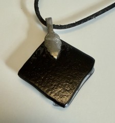Handmade Fused Dichroic Glass Pendant Necklce Colorful Abstract Geometric Square