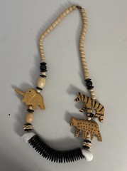 Vintage Wooden Tribal Wooden Necklace Carved Animals Safari African Beaded