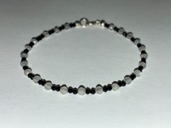 Faceted Labradorite And Black Crystal Bracelet With 925 Sterling Silver Clasp 7”