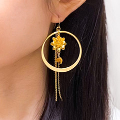 Lotus Hoop Earrings Raw Citrine, 14k Gold Filled or Sterling Silver, Prosperity