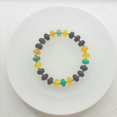 Bracelet Stretchy Multicolor Quartz Roundels Gold Plated Spacers 6.0”L