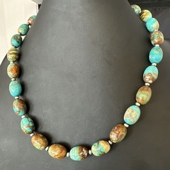Green Blue Royston Turquoise Navajo Sterling Silver Beads Necklace 20″ 19563