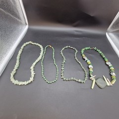 Lot 4 Green Stone & Shell Necklaces Malakite, Jadeite, Aventurine, Abalone 16-18