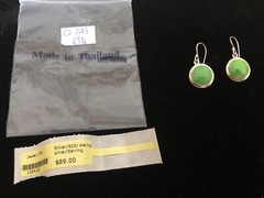 sterling silver dangle earrings 925 green stones made in Thailand