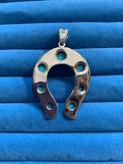 Artisan Crafted Blue Ridge Turquoise Horseshoe Pendant in Sterling Silver – 6.0c