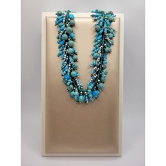 Faux Turquoise Stone Choker Necklace Blue/Green Seed Bead 925 Clasp Southwestern