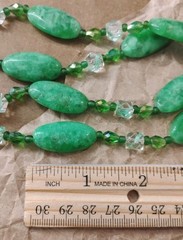 Gorgeous GREENS! Oval Serpentine Stone Pendant, Glass and Jadeite 23″ Necklace!